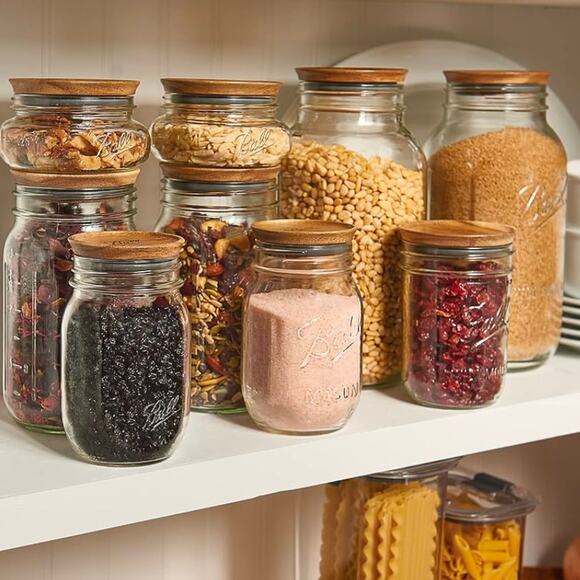 NIB BALL Jar Acacia Wood Storage Lids 5 Pack Regular Mouth High Quality - Picture 2 of 10